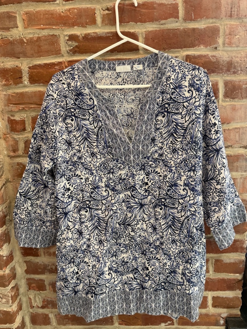 Sigrid Olsen Navy and White Floral V-Neck Tunic